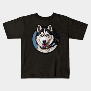 Rainbow Collar Husky Embroidered Patch Kids T-Shirt